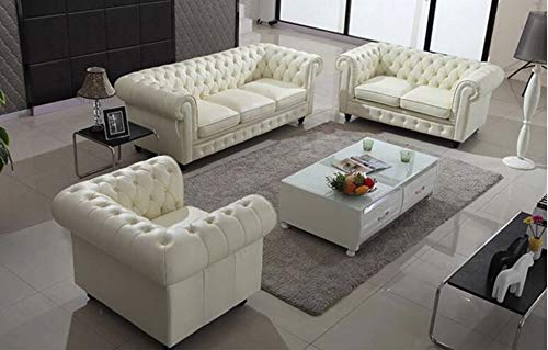 Lookchup Chesterfield Black Hardwood Leatherette 1-2-3 Seater Sofa Sofa Set