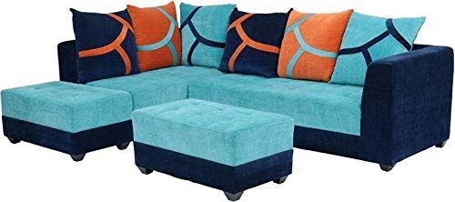 L Shape Sofa Set:- Wood Fabric Sofa Set, Standard Size, (Blue)