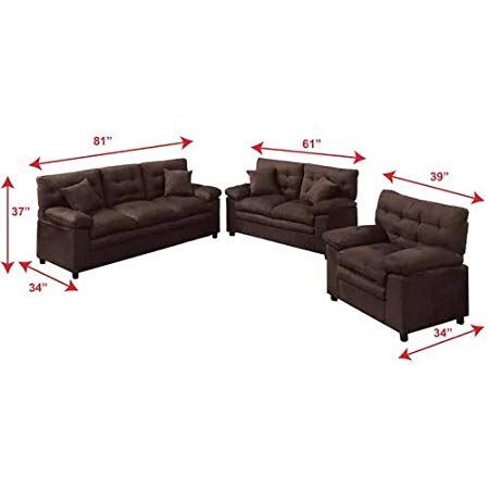 6 Seater Sofa Set:- 3 Piece Living Room Fabric Sofa Set (Brown)