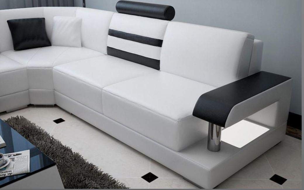 L Shape Sofa Set:- Luxury Hardwood Modern Leatherette Sofa Set (White and Black)