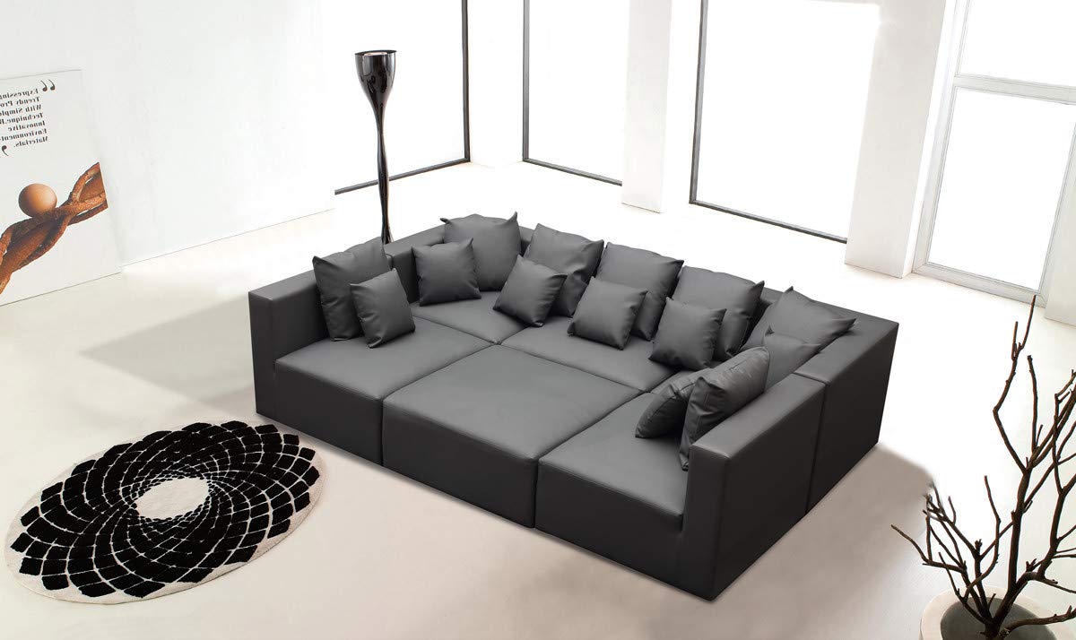 Lillyput Interio Modern Grey Bonded Leatherette Sectional Sofa
