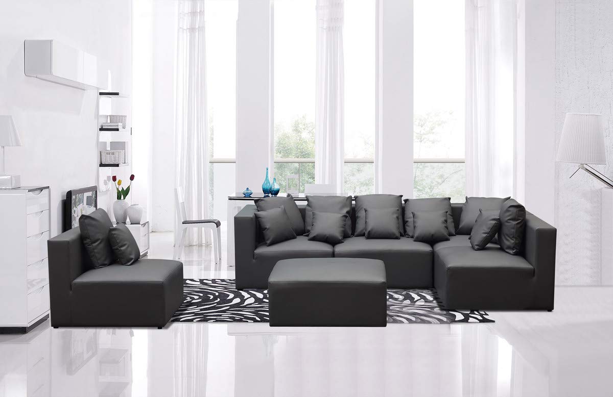 Lillyput Interio Modern Grey Bonded Leatherette Sectional Sofa