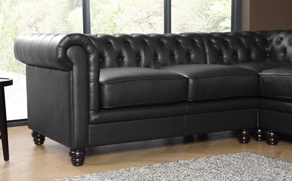 L Shape Sofa Set:- Chesterfield Corner Leatherette Sofa Set (Black)