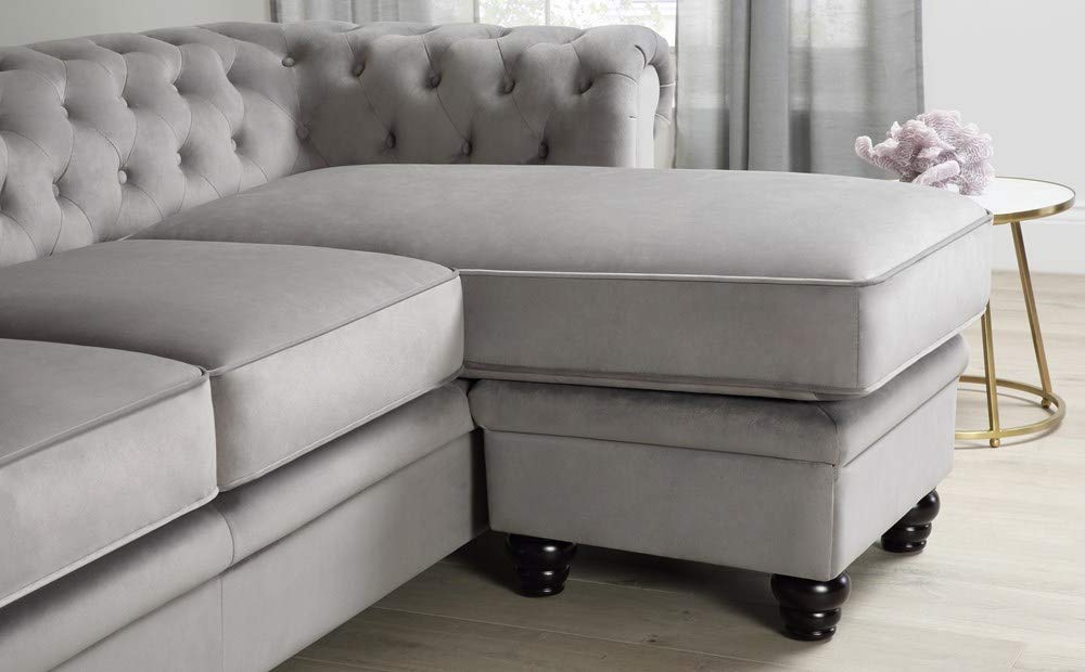 L Shape Sofa Set:- Chesterfield Corner Leatherette Sofa Set ( Silver Grey)