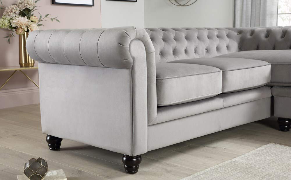 L Shape Sofa Set:- Chesterfield Corner Leatherette Sofa Set ( Silver Grey)