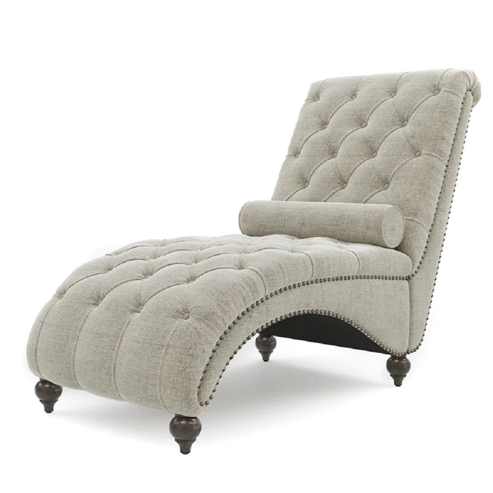 Lounge Chair: Comfy Lounge Chair Chaise with Padded Backrest and Tufted Nailhead
