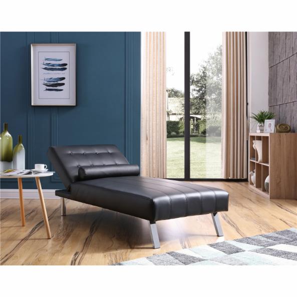 Lounge Chair: Wayward Button Tufted Back Convertible Chaise Lounger with Lumbar Support Pillow