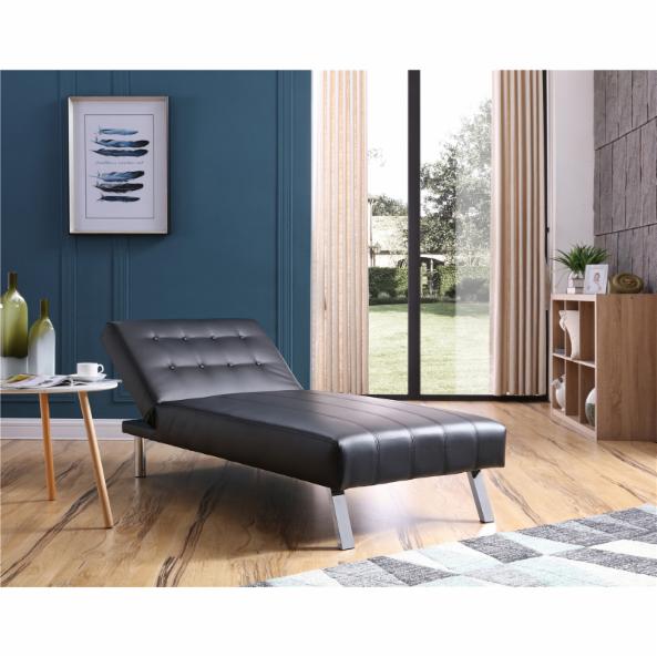 Lounge Chair: Wayward Button Tufted Back Convertible Chaise Lounger with Lumbar Support Pillow
