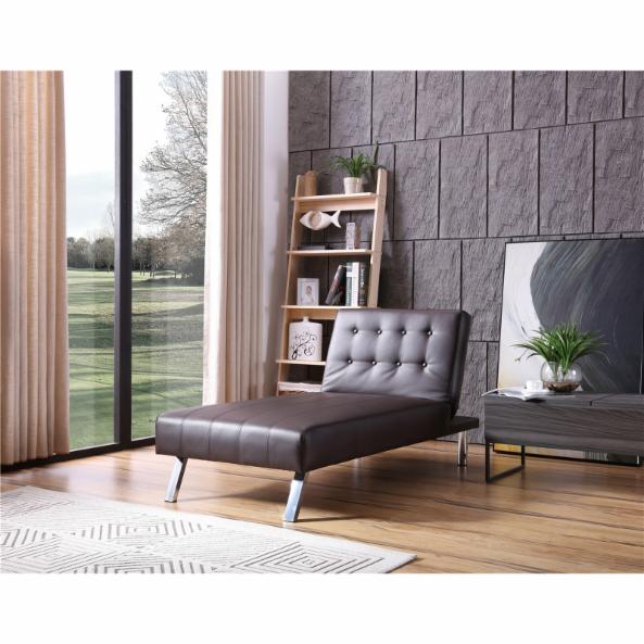 Lounge Chair: Wayward Button Tufted Back Convertible Chaise Lounger with Lumbar Support Pillow