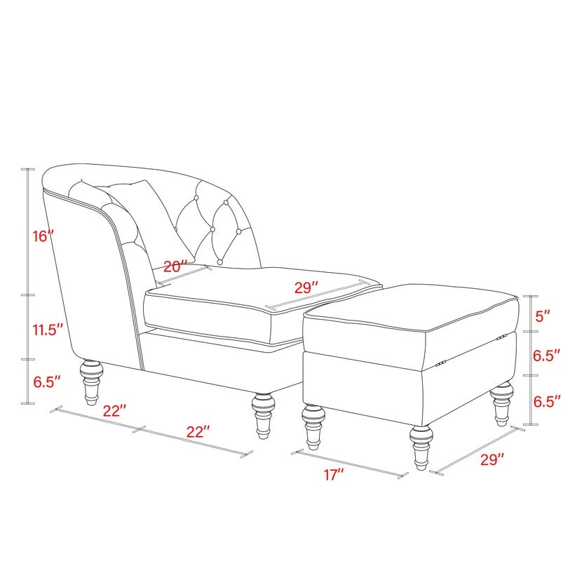 Lounge Chair: Xonet Tufted Two Arm Round Chaise Lounge with Storage