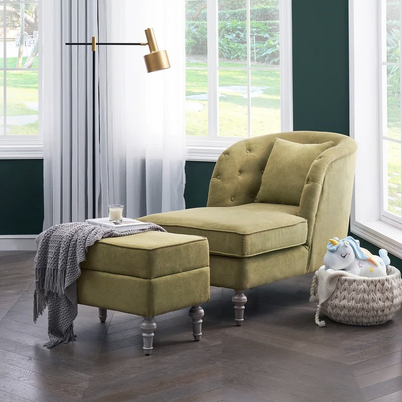 Lounge Chair: Xonet Tufted Two Arm Round Chaise Lounge with Storage