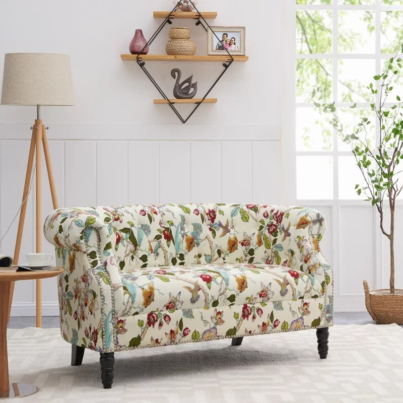 Loveseat: 54'' Rolled Arm Chesterfield Loveseat Sofa