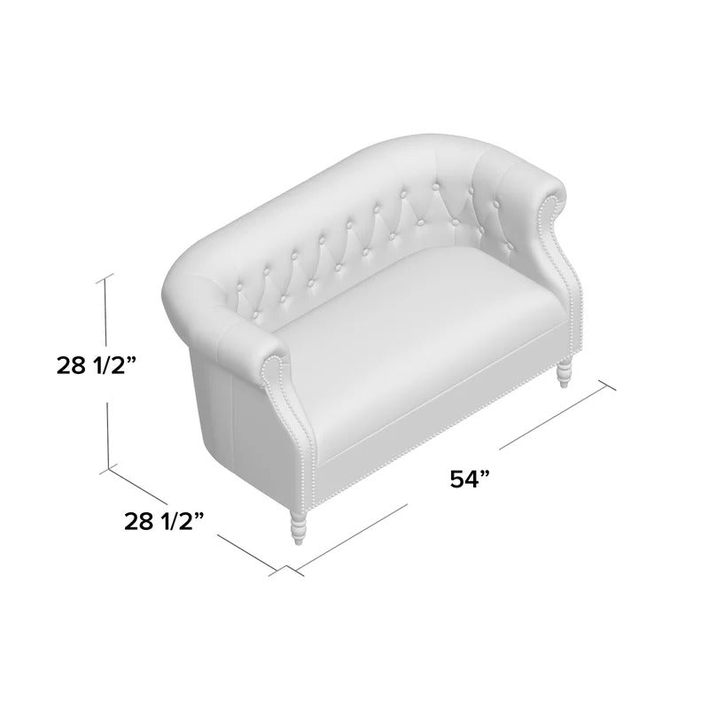 Loveseat: 54'' Rolled Arm Chesterfield Loveseat Sofa