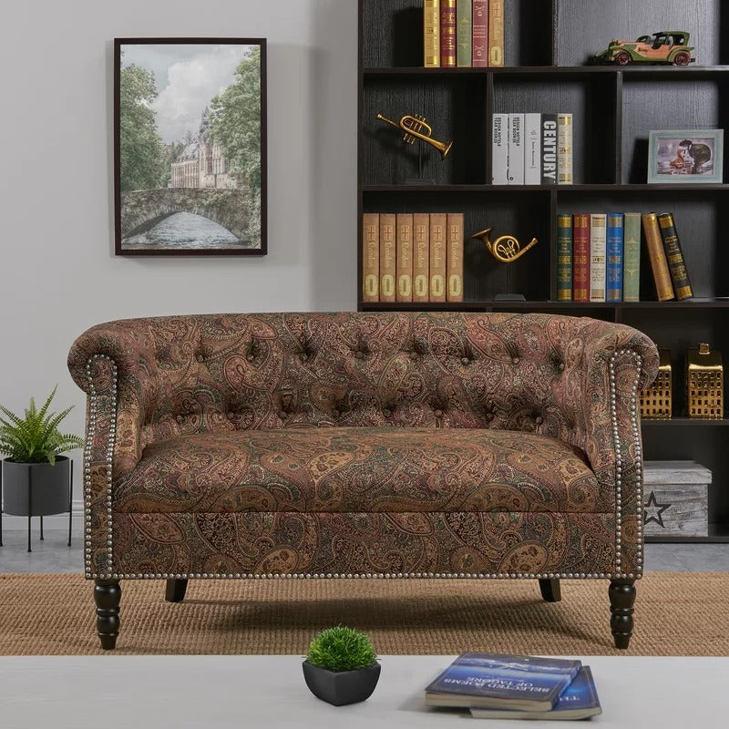 Loveseat: 54'' Rolled Arm Chesterfield Loveseat Sofa