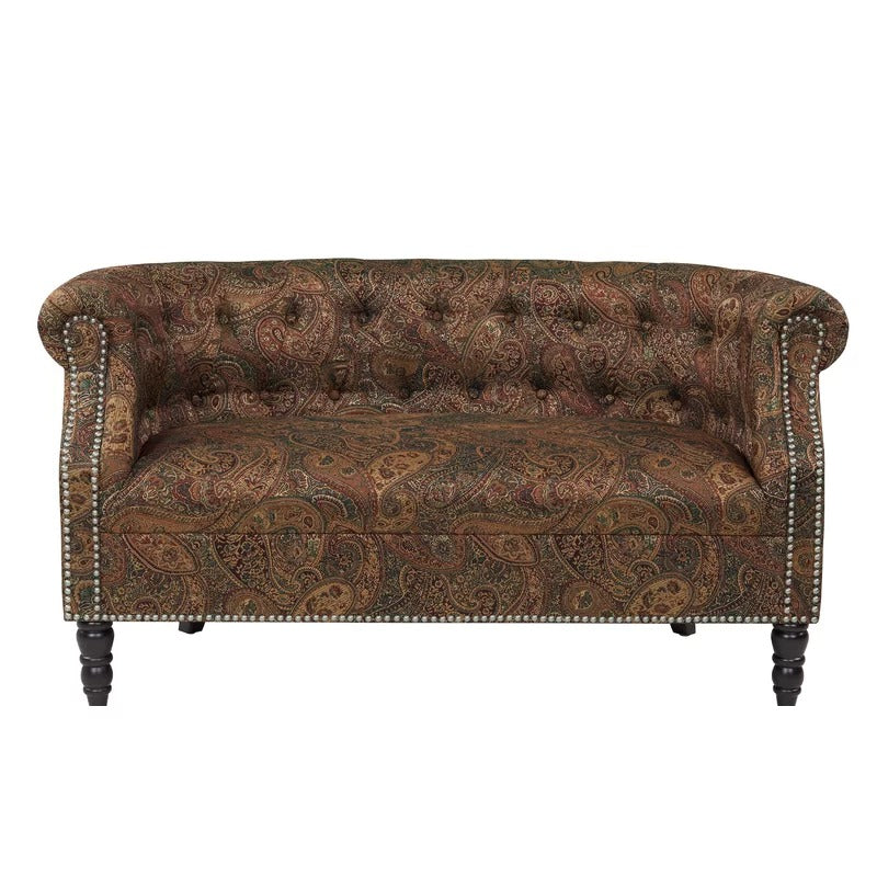 Loveseat: 54'' Rolled Arm Chesterfield Loveseat Sofa