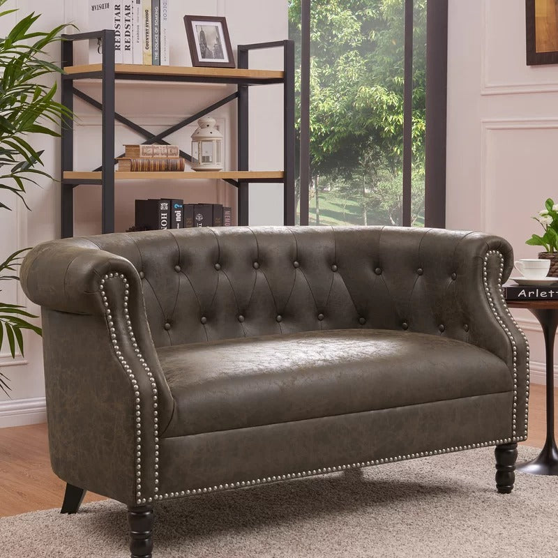 Loveseat: 54'' Rolled Arm Chesterfield Loveseat Sofa