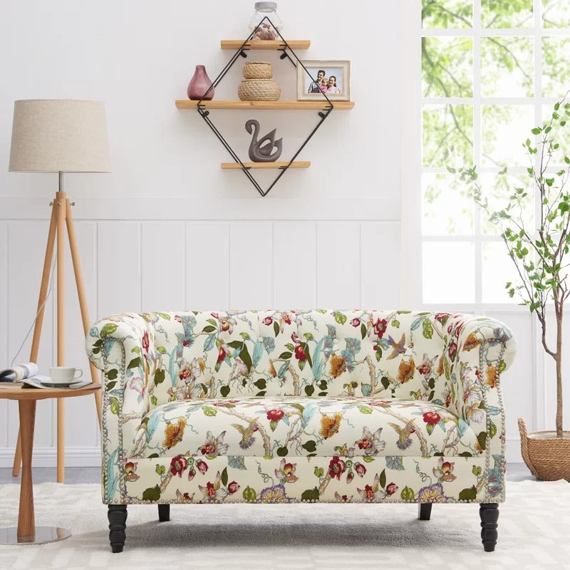 Loveseat: 54'' Rolled Arm Chesterfield Loveseat Sofa