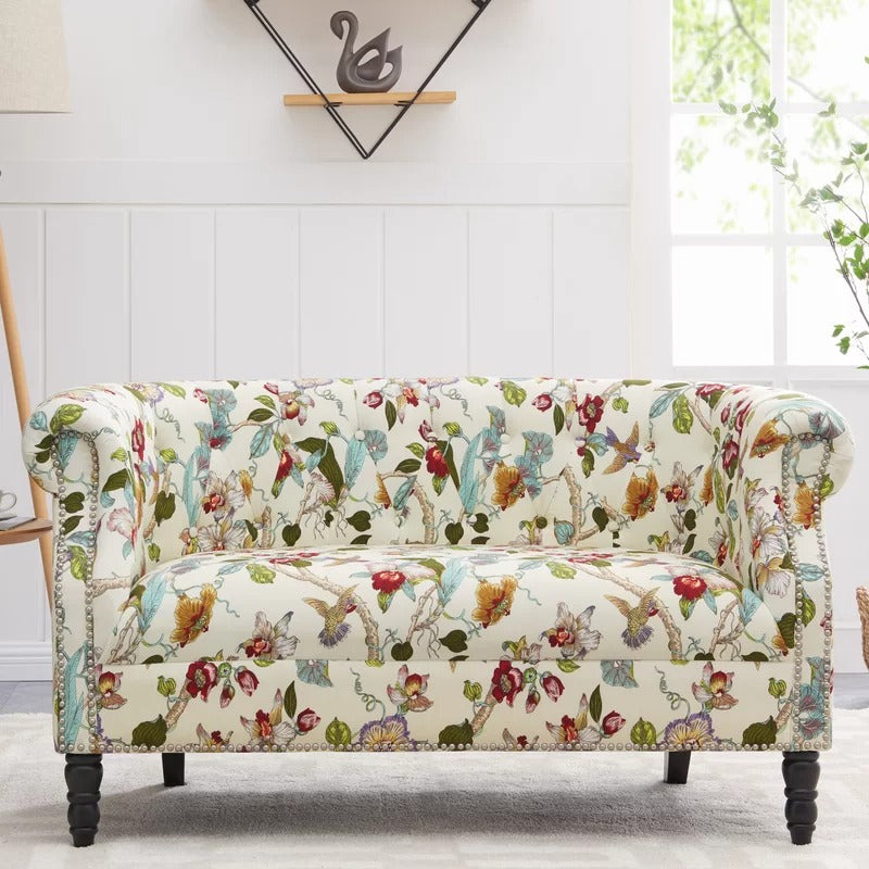 Loveseat: 54'' Rolled Arm Chesterfield Loveseat Sofa
