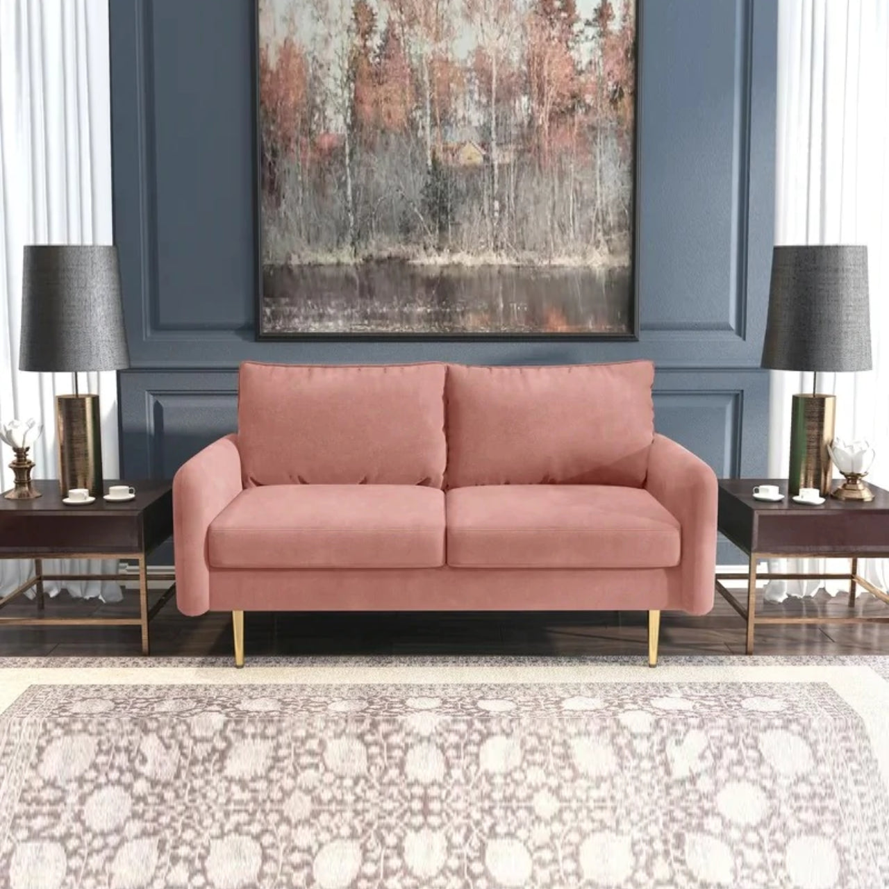 Loveseat: 57.87'' Velvet Round Arm Loveseat Sofa