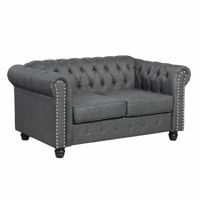 Loveseat: 60'' Rolled Arm Chesterfield Loveseat