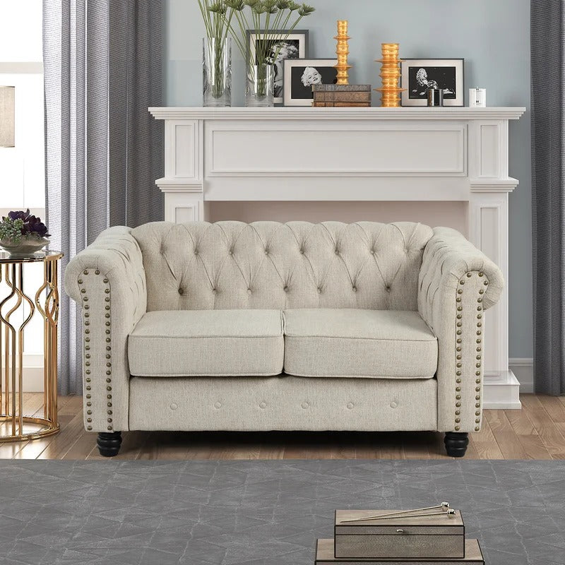 Loveseat: 60'' Rolled Arm Chesterfield Loveseat