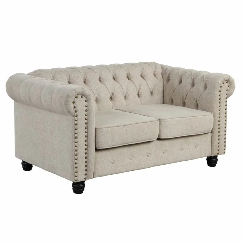 Loveseat: 60'' Rolled Arm Chesterfield Loveseat