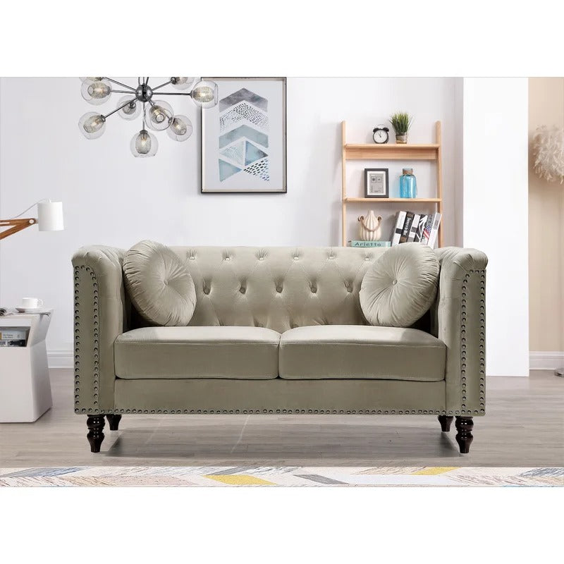 Loveseat: 64.17'' Velvet Rolled Arm Chesterfield Loveseat