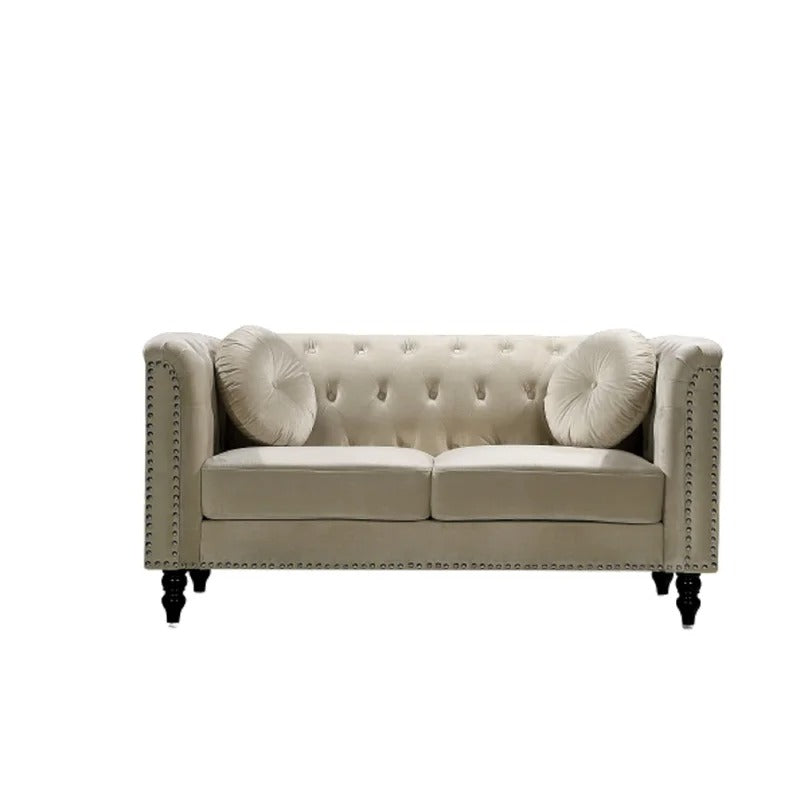 Loveseat: 64.17'' Velvet Rolled Arm Chesterfield Loveseat