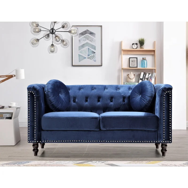 Loveseat: 64.17'' Velvet Rolled Arm Chesterfield Loveseat