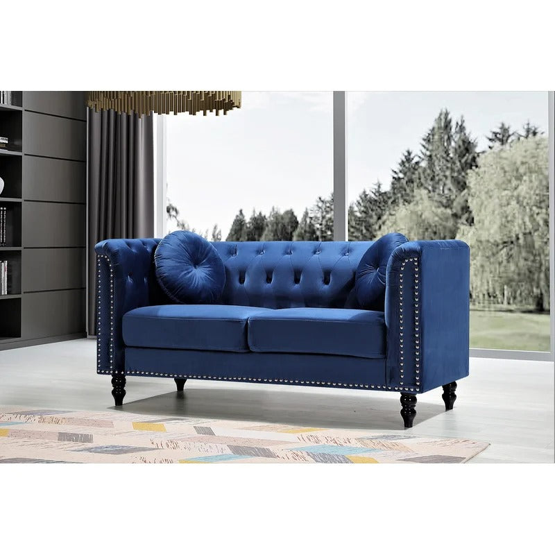 Loveseat: 64.17'' Velvet Rolled Arm Chesterfield Loveseat