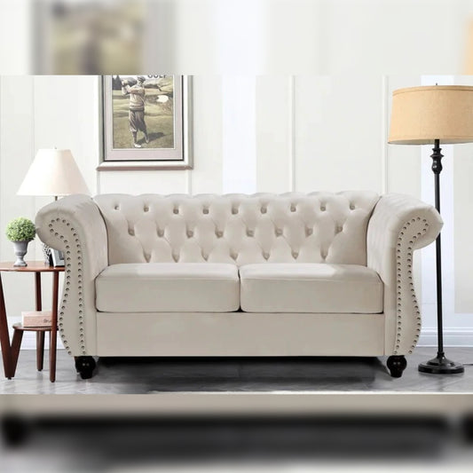 Loveseat: 67.6'' Velvet Rolled Arm Chesterfield Loveseat