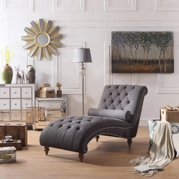 Chaise Lounge: Luxorious Indoor Chaise Lounge Chair with Nailhead Trim and Accent Toss Pillow
