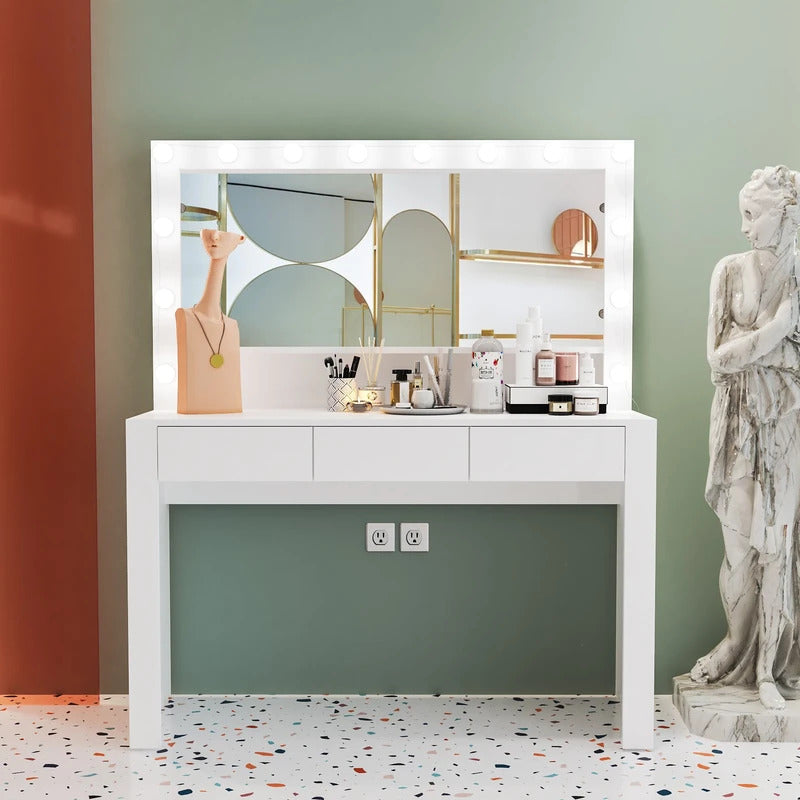 Makeup Vanity: Dressing Table With wide mirror & Light Bulbs