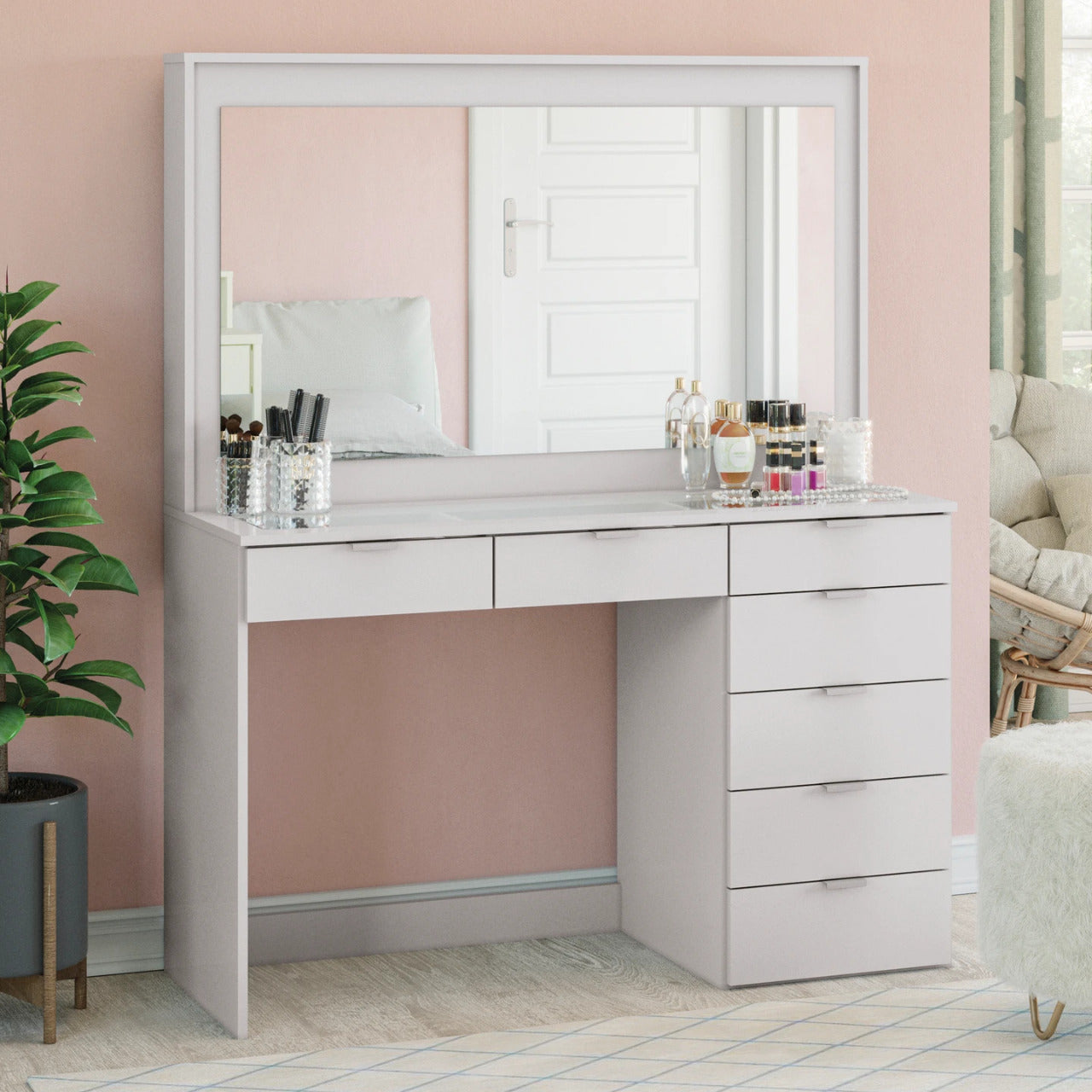 spurlin dressing vanity with mirror ebern designs Corner dressing table with lights and mirror