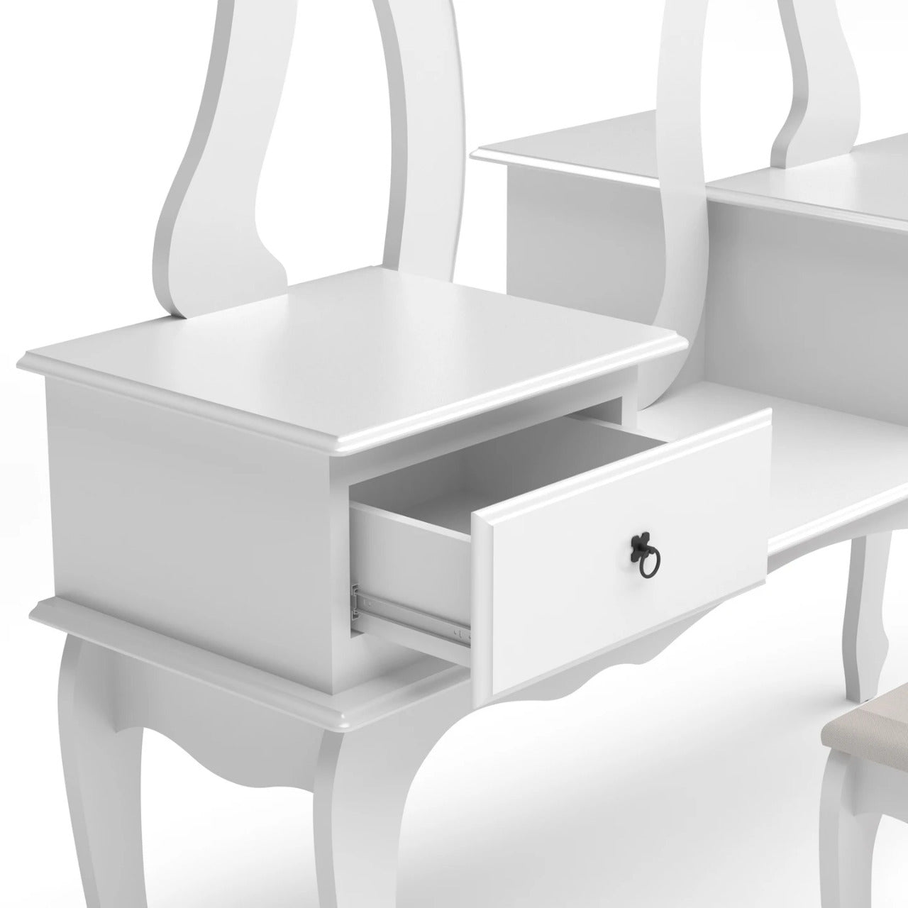 Makeup Vanity: Gian Vanity with Bench, White & 02 drawers