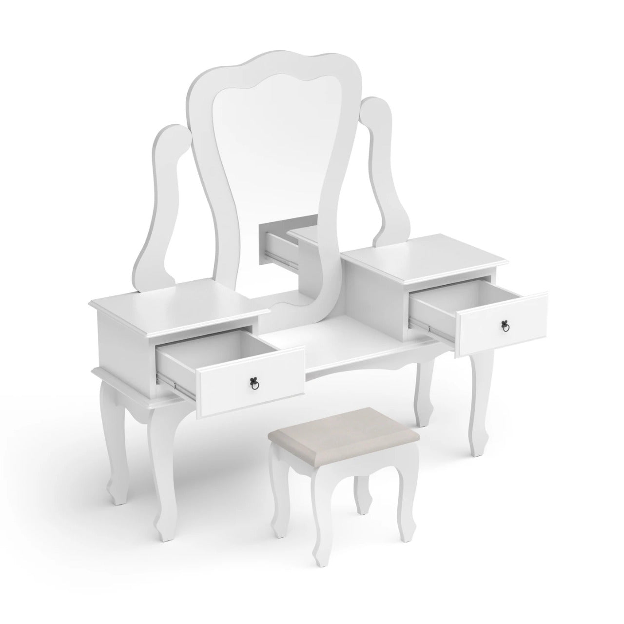 Makeup Vanity: Gian Vanity with Bench, White & 02 drawers