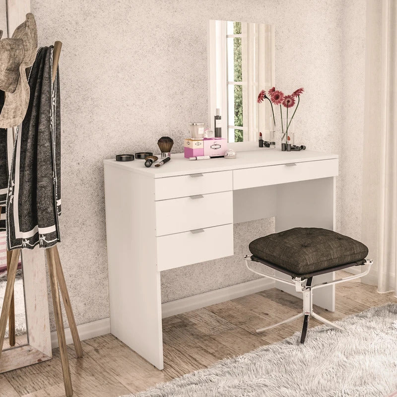 Makeup Vanity : Kate Dressing Table with Mirror, White Finish , 4 Drawers