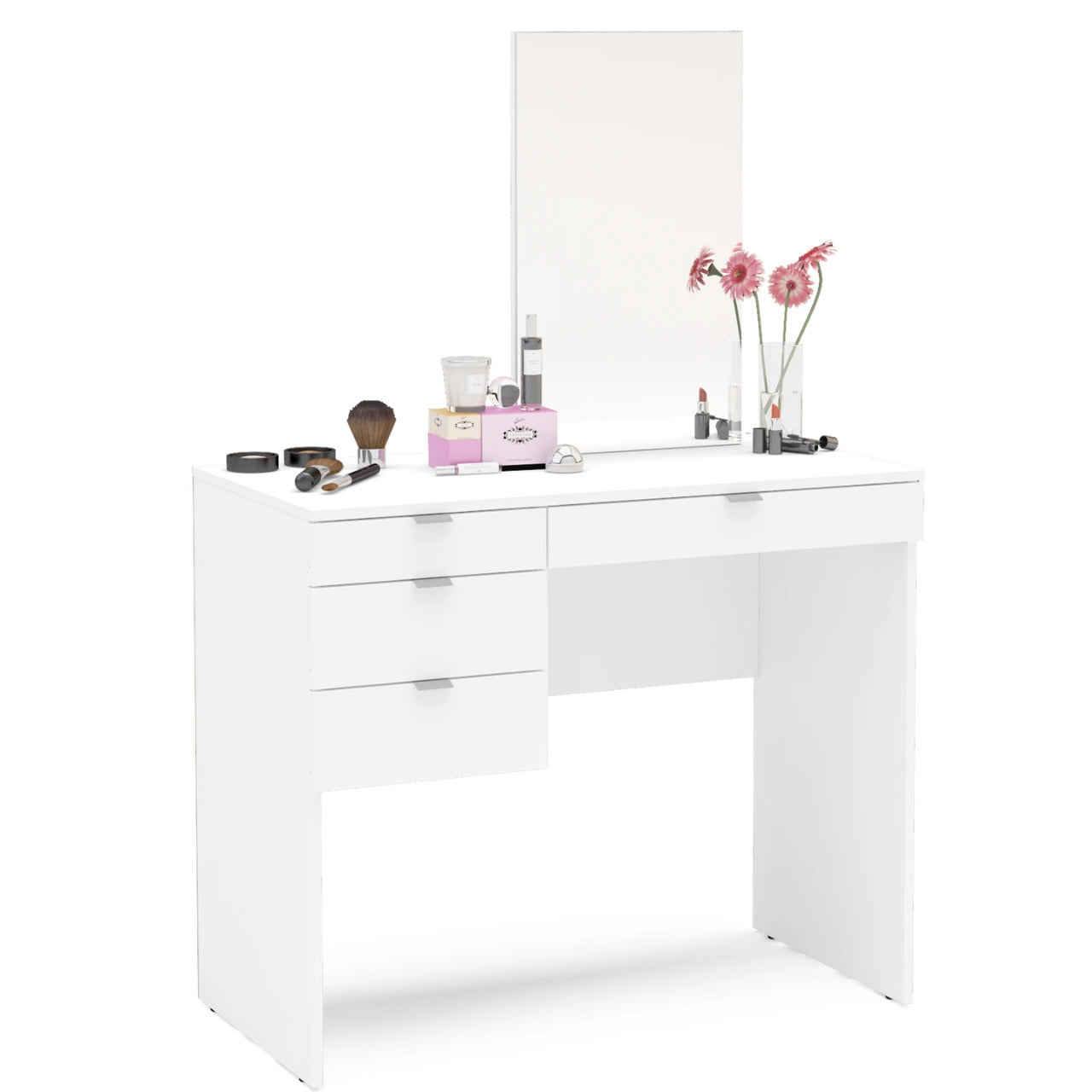Makeup Vanity : Kate Dressing Table with Mirror, White Finish , 4 Drawers