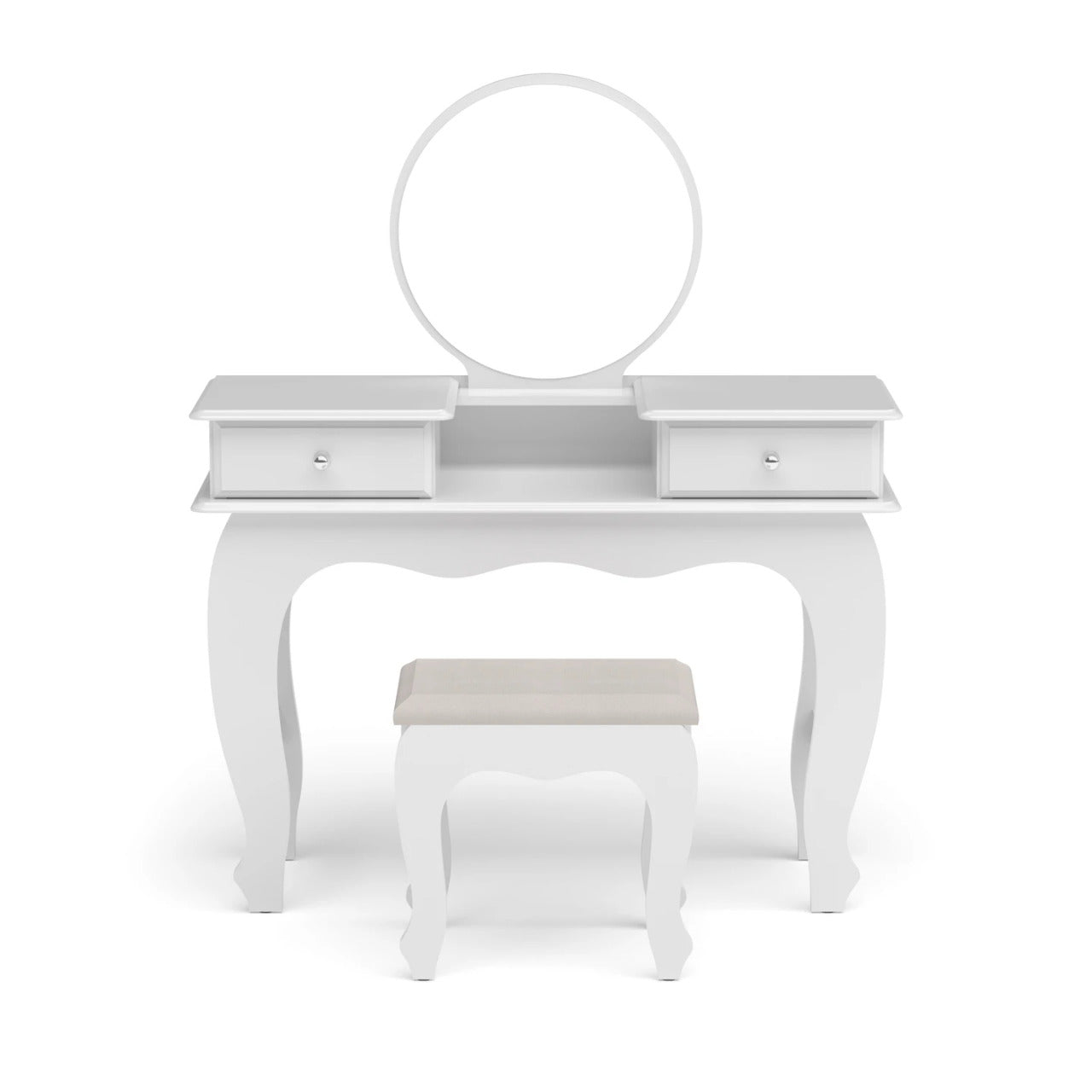 Makeup Vanity: Lana Vanity Set with bench, Circular Mirror and 02 drawers