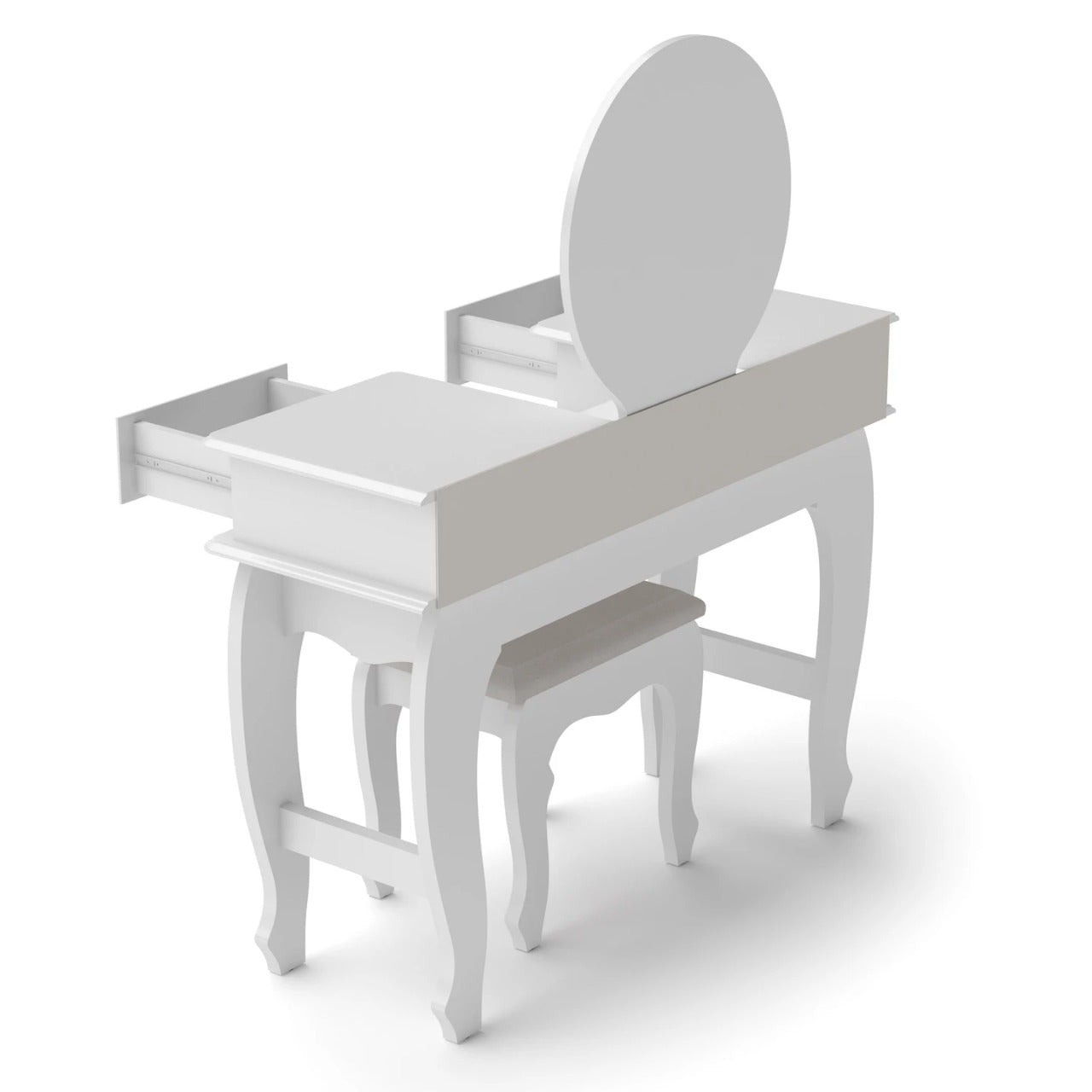 Makeup Vanity: Lana Vanity Set with bench, Circular Mirror and 02 drawers