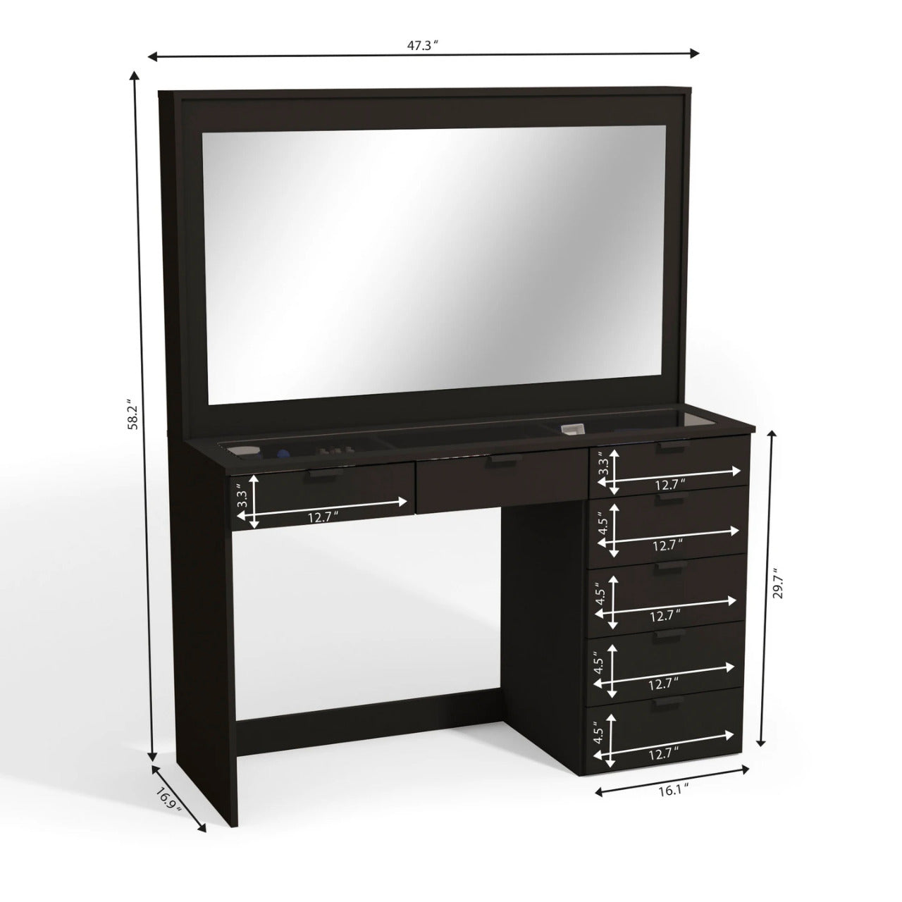 Makeup Vanity: Lighted Vanity with Glass Top Dressing Table