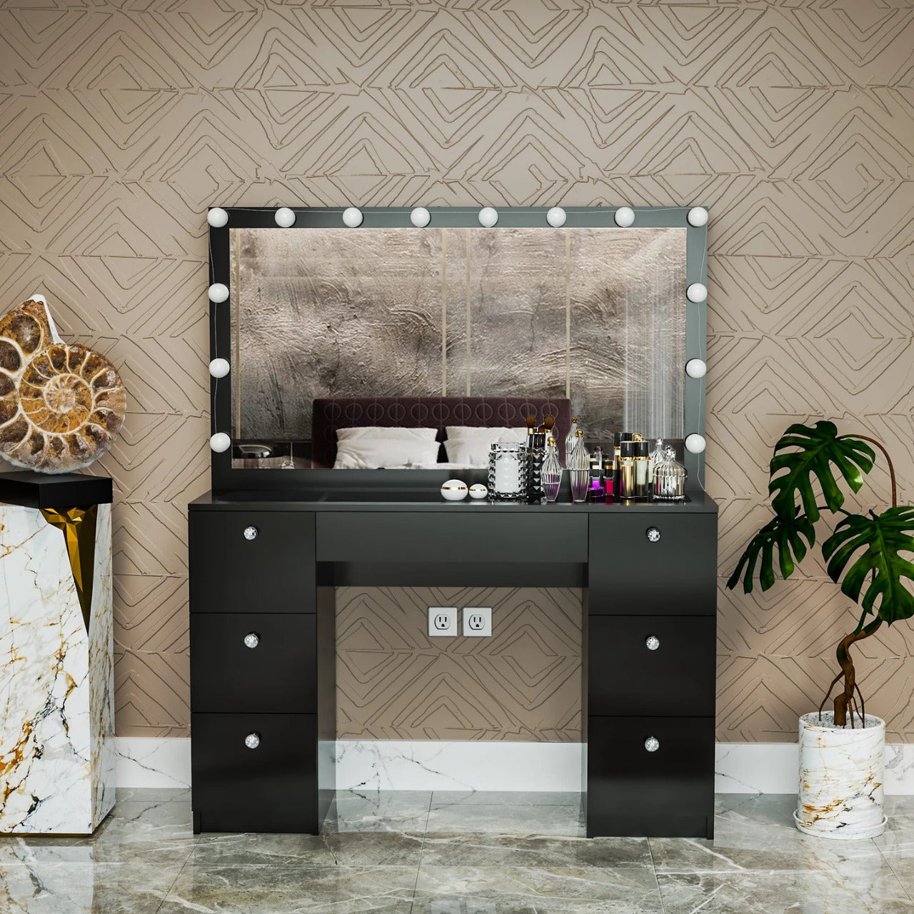Makeup Vanity: Lighted Vanity with Glass Top