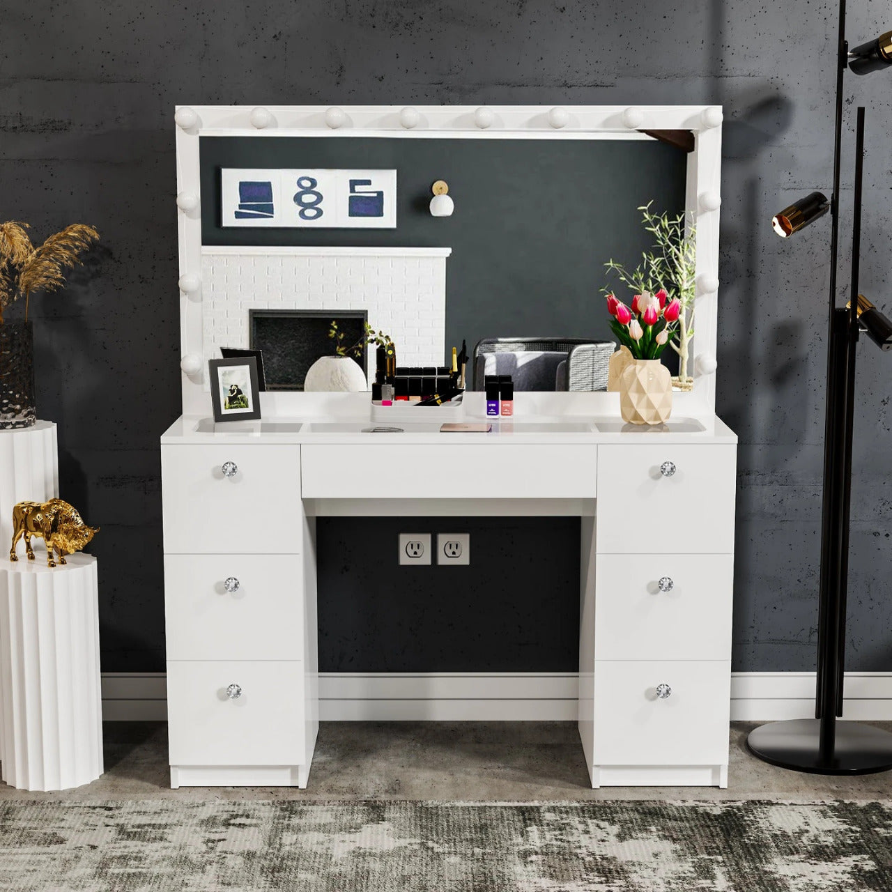 Makeup Vanity: Lighted Vanity with Glass Top