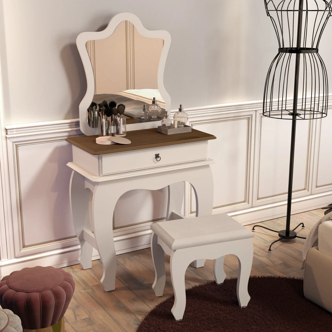 Makeup Vanity: Vanity Set, Pearl-Brown with 9 dividers