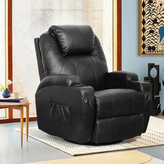 Massage Chairs: Black Leatherette 360° Swivel Heated Massage Chair