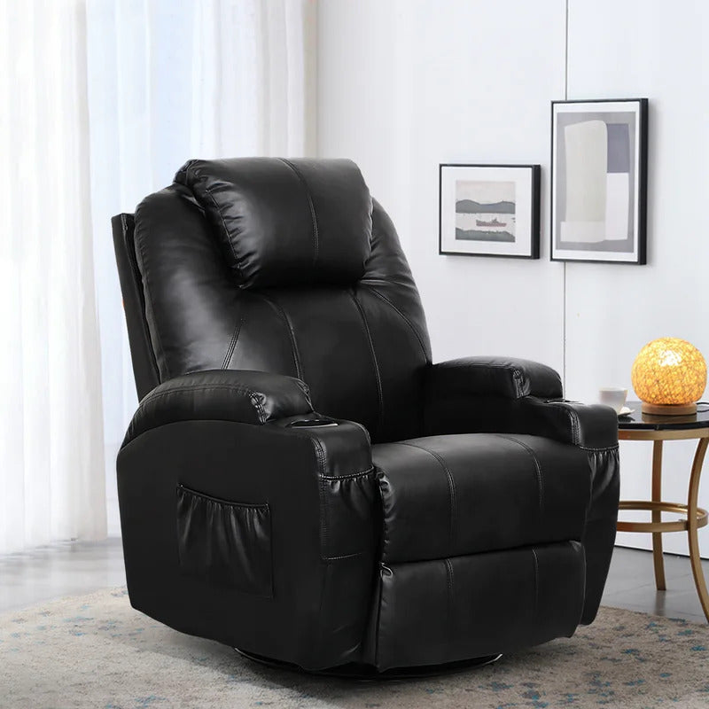 Massage Chairs: Black Leatherette 360° Swivel Heated Massage Chair