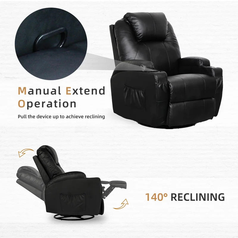 Massage Chairs: Black Leatherette 360° Swivel Heated Massage Chair