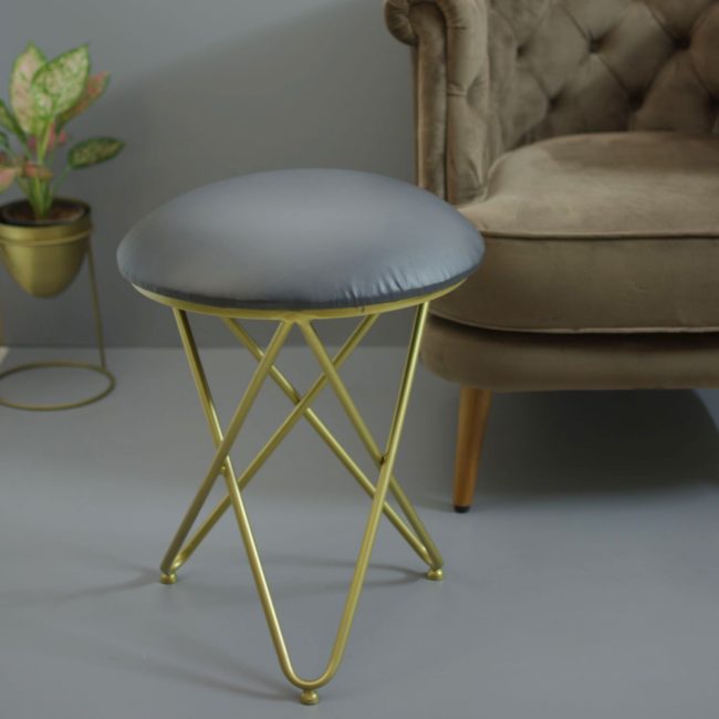 Metallic Stools: Black Leatherette Cross Leg Ottoman.
