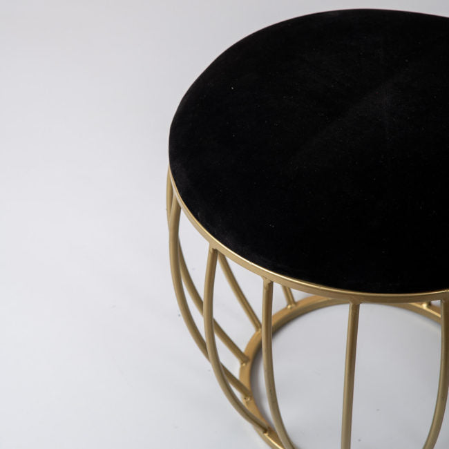 Metallic Stools: Black Velvet Gold Legs Cage Ottoman