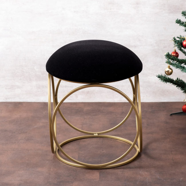 Metallic Stools: Black Velvet Round Leg Ottoman